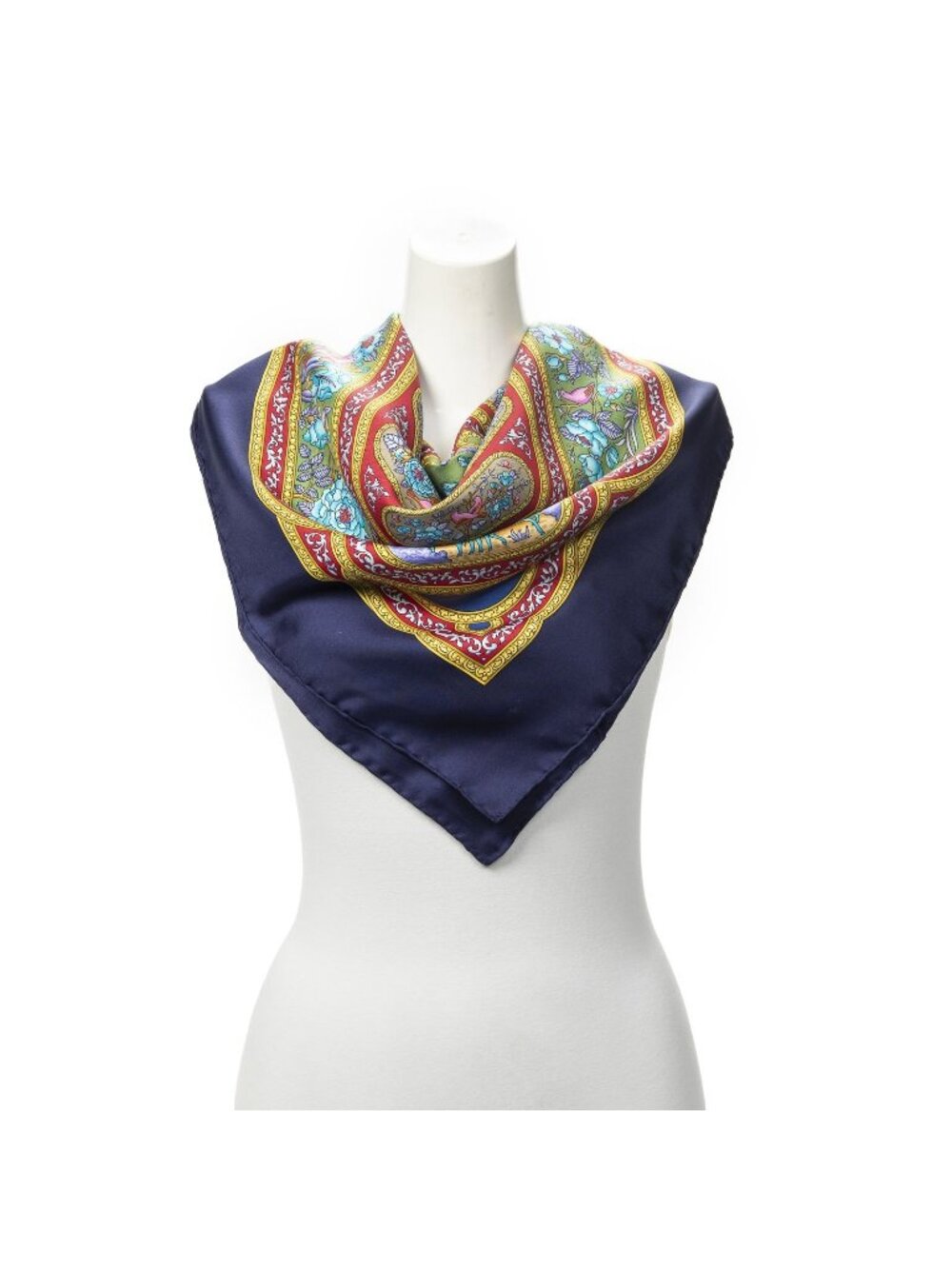 Hermes Scarf Navy Red Green Twill Silk